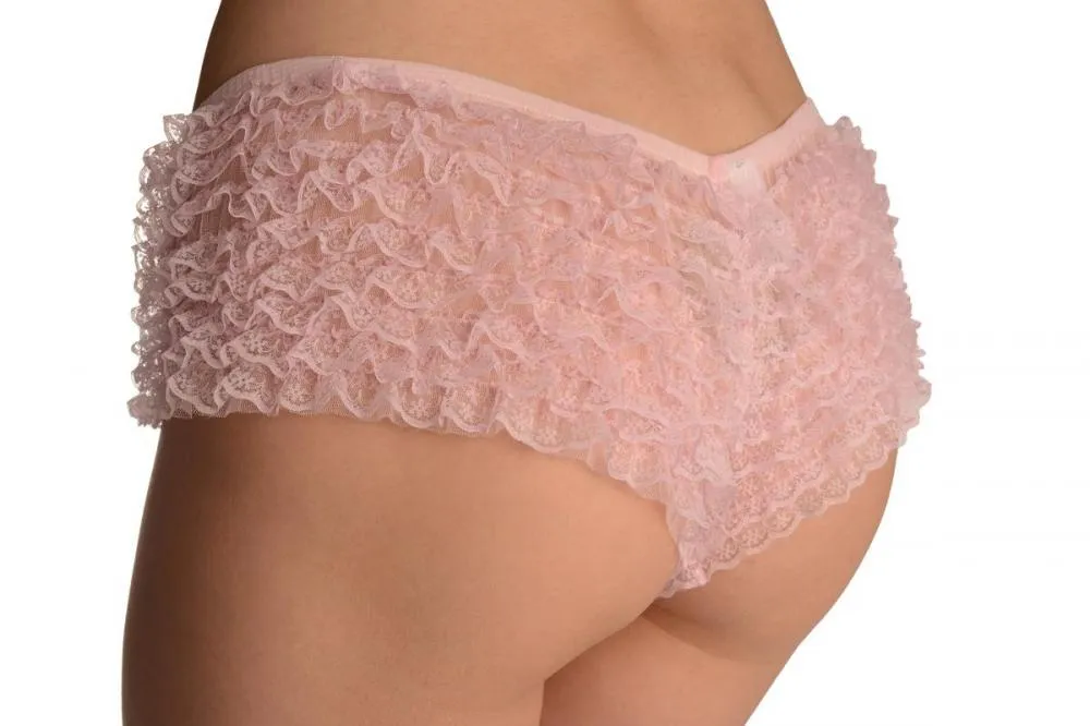 Baby Pink Multi Layers Women Frilly Ruffle Lace Panty Shorts