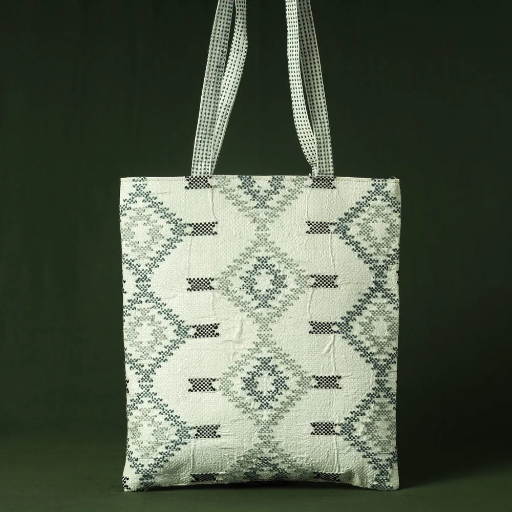 Beige - Taat Wool Thread Hand Embroidered Upcycled Shoulder Bag