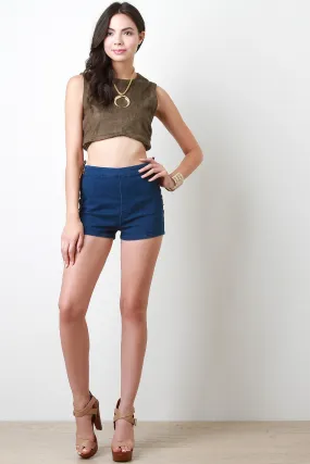 Boho Suede Lace Up Denim Shorts