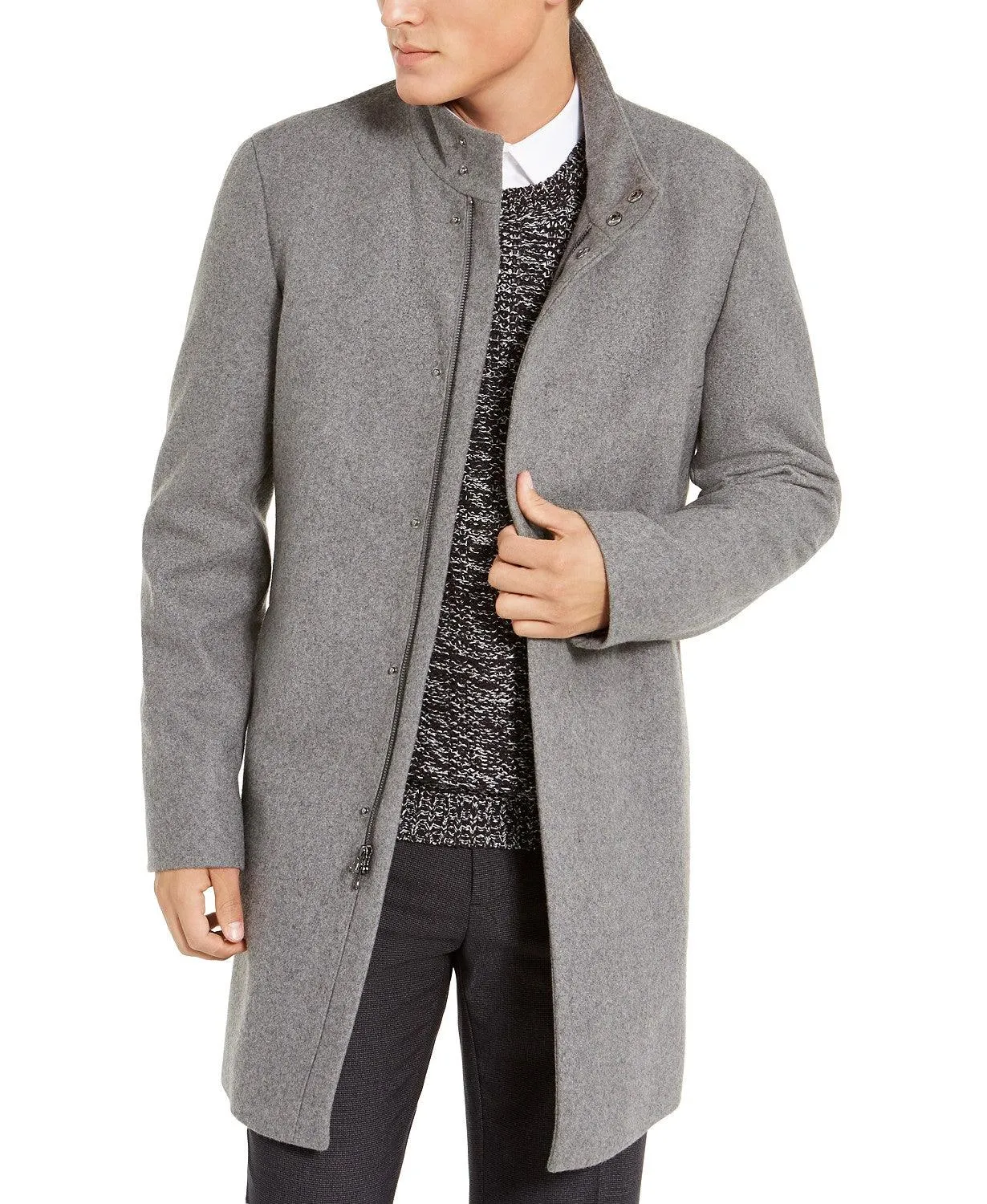 Calvin Klein Mens Slim fit Overcoat Coat 44 R Grey Solid