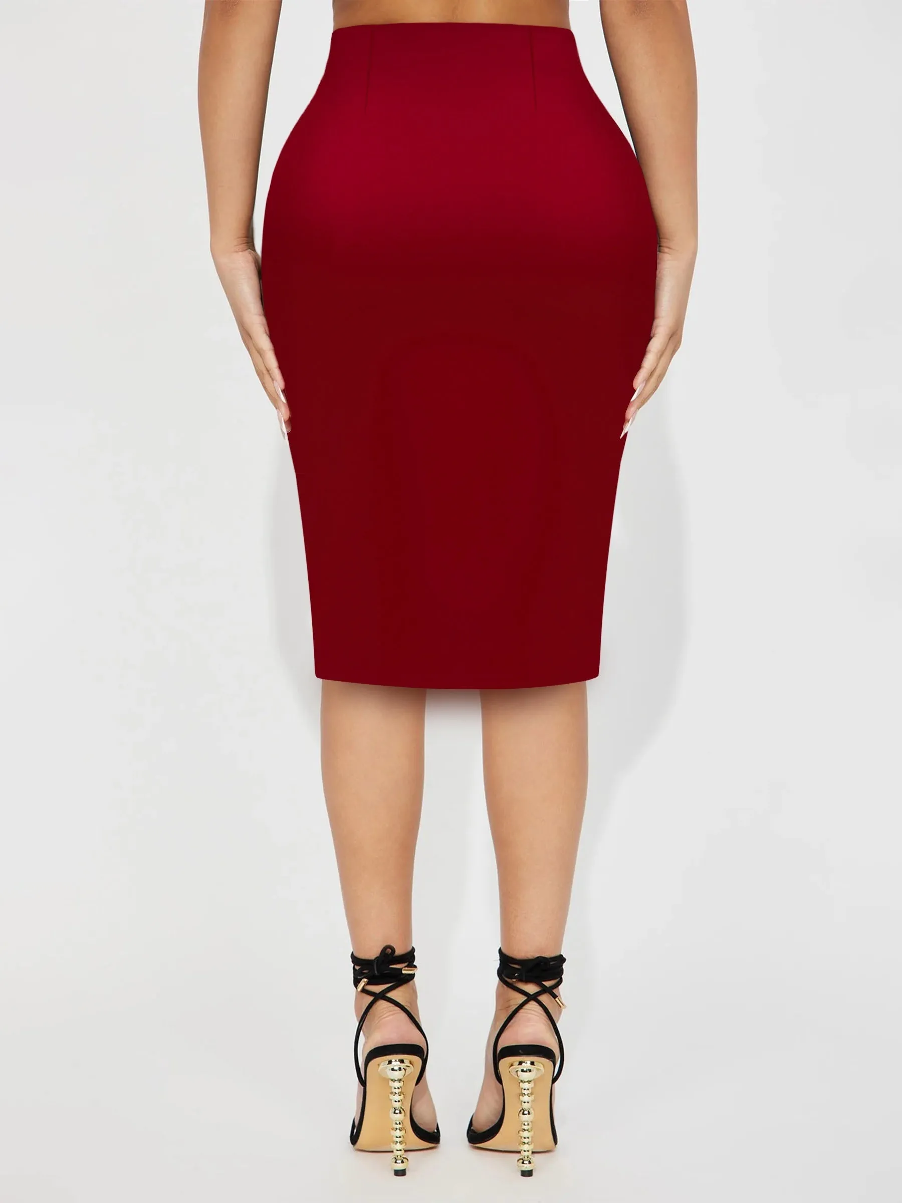 Chic Solid High Waist Midi Skirt - Flattering Slim Fit & Dramatic Split Hem - Ultra-Feminine Bodycon Style - Perfect for Stylish Women