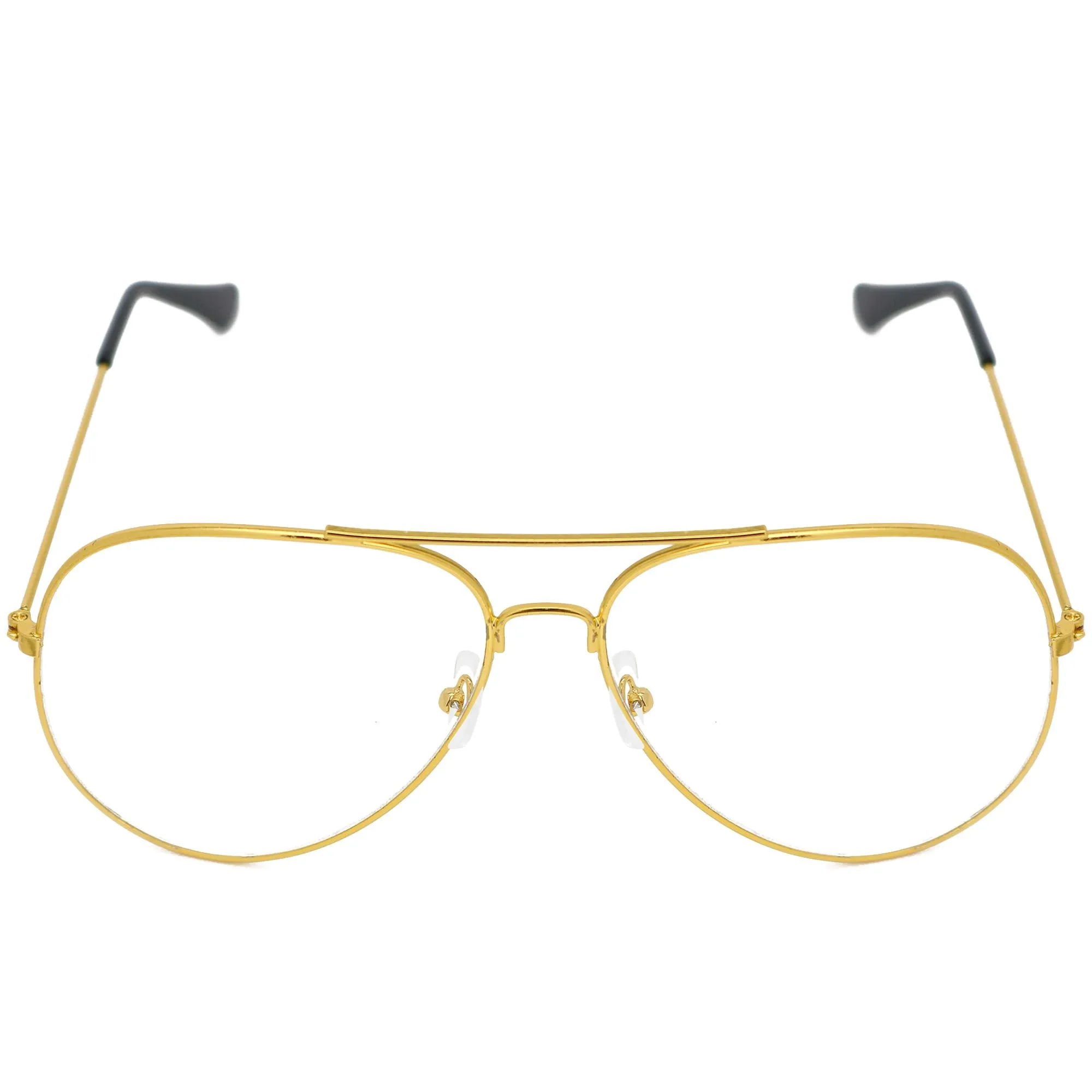 Clear Lens Costume Glasses - 70's Style Aviator Gold Wire Rimmed Clear Sunglasses for Adults and Kids