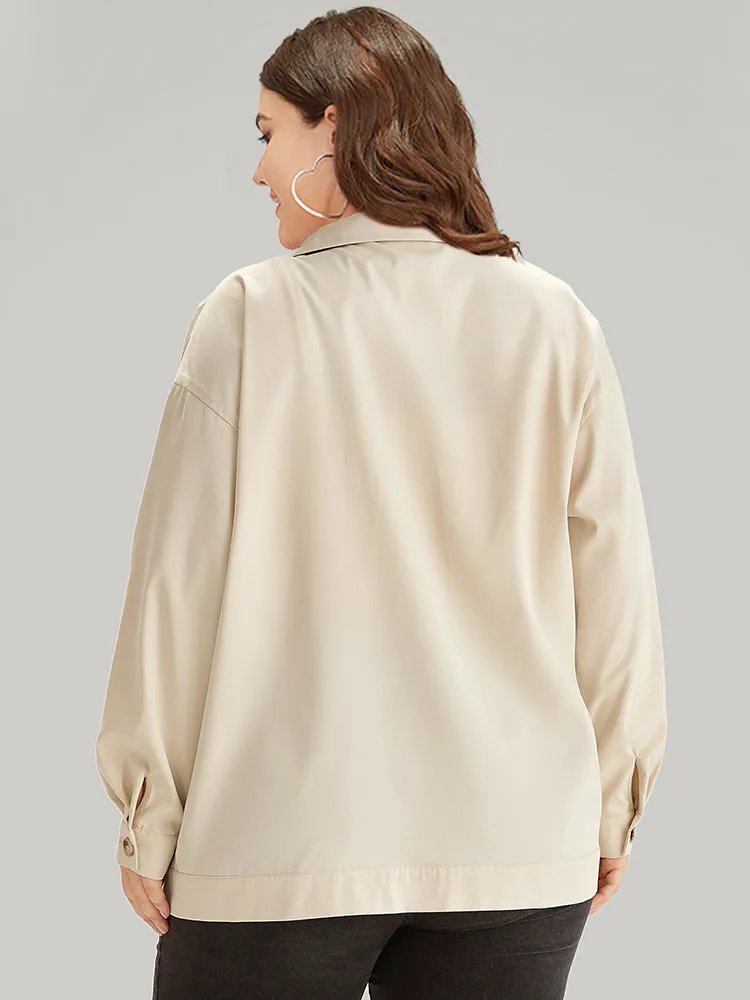 Contrast Button Fly Shirt Collar Flap Pocket Coat