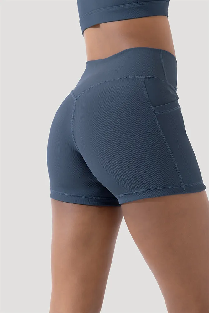 Crisscross Hourglass® Midi Shorts with Pockets (Ribbed) - Dark Navy