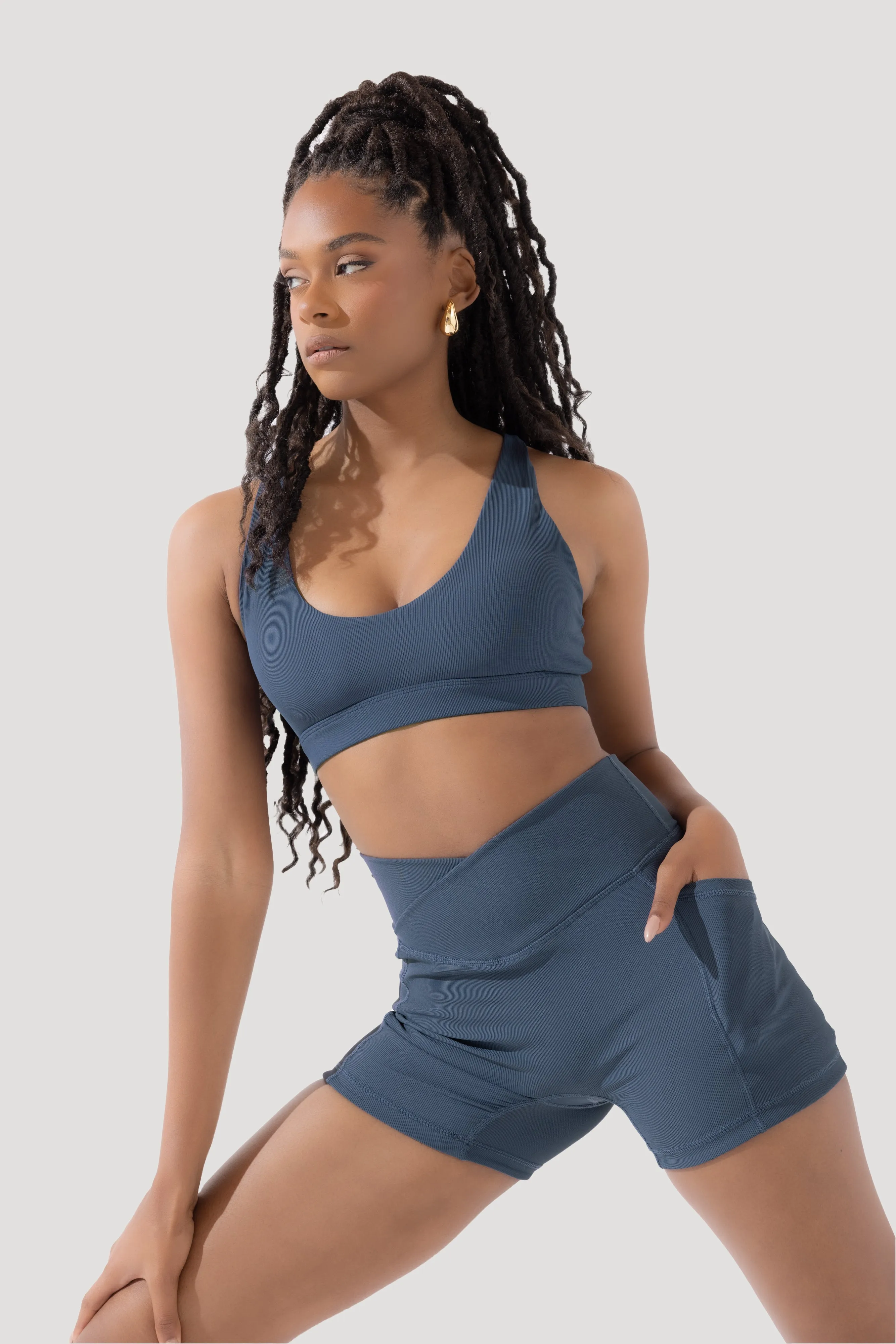Crisscross Hourglass® Midi Shorts with Pockets (Ribbed) - Dark Navy