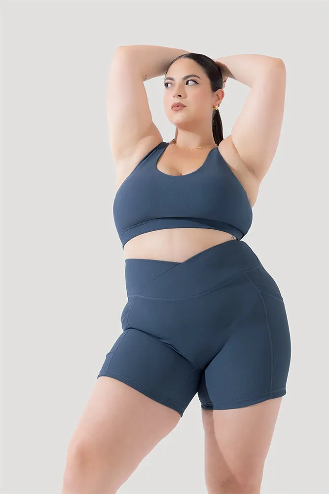 Crisscross Hourglass® Midi Shorts with Pockets (Ribbed) - Dark Navy