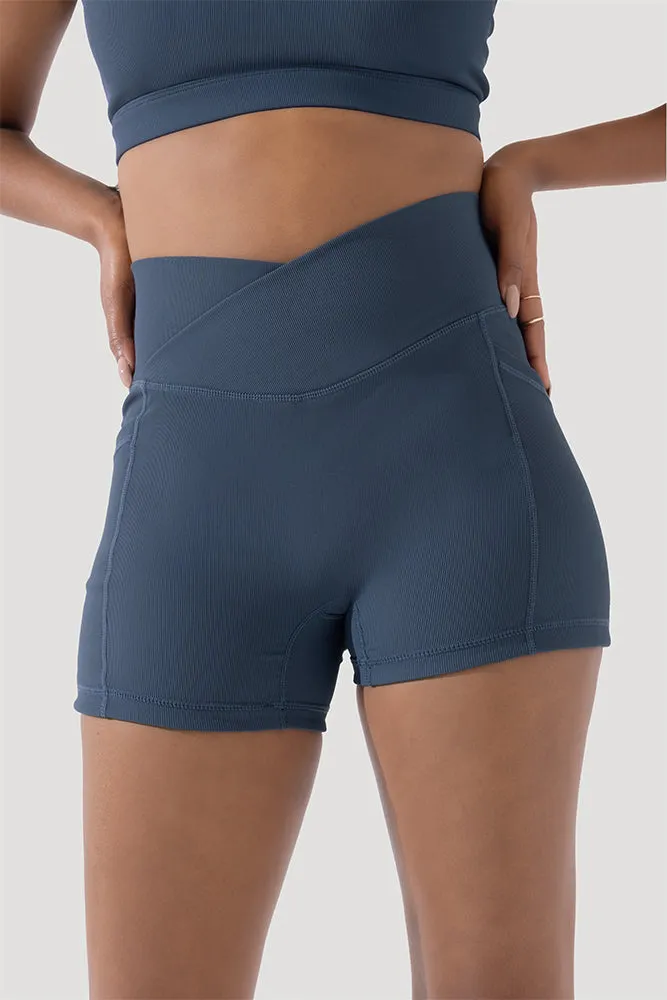 Crisscross Hourglass® Midi Shorts with Pockets (Ribbed) - Dark Navy