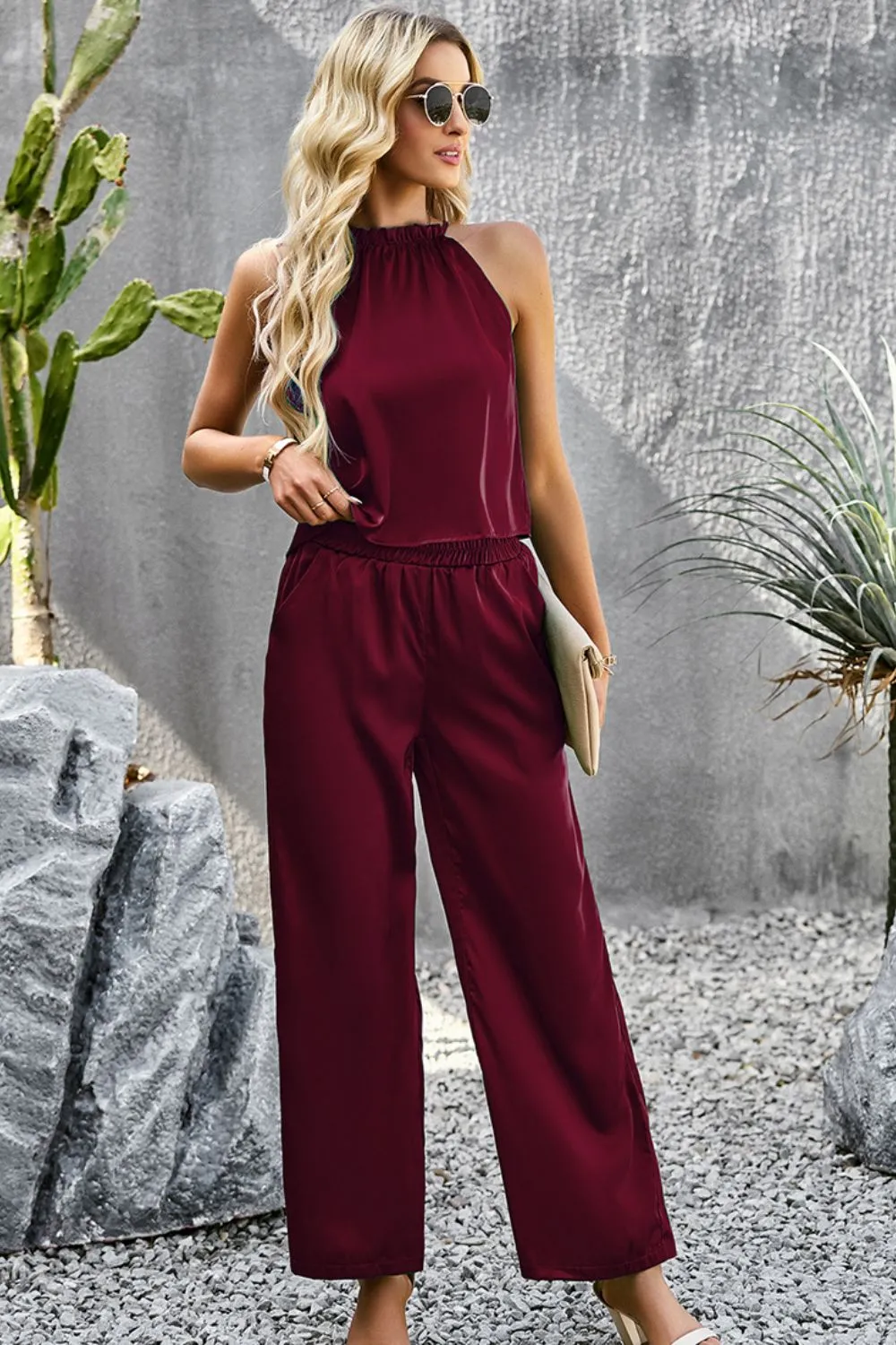 Desert Grecian Neck Sleeveless Top and Pants Set
