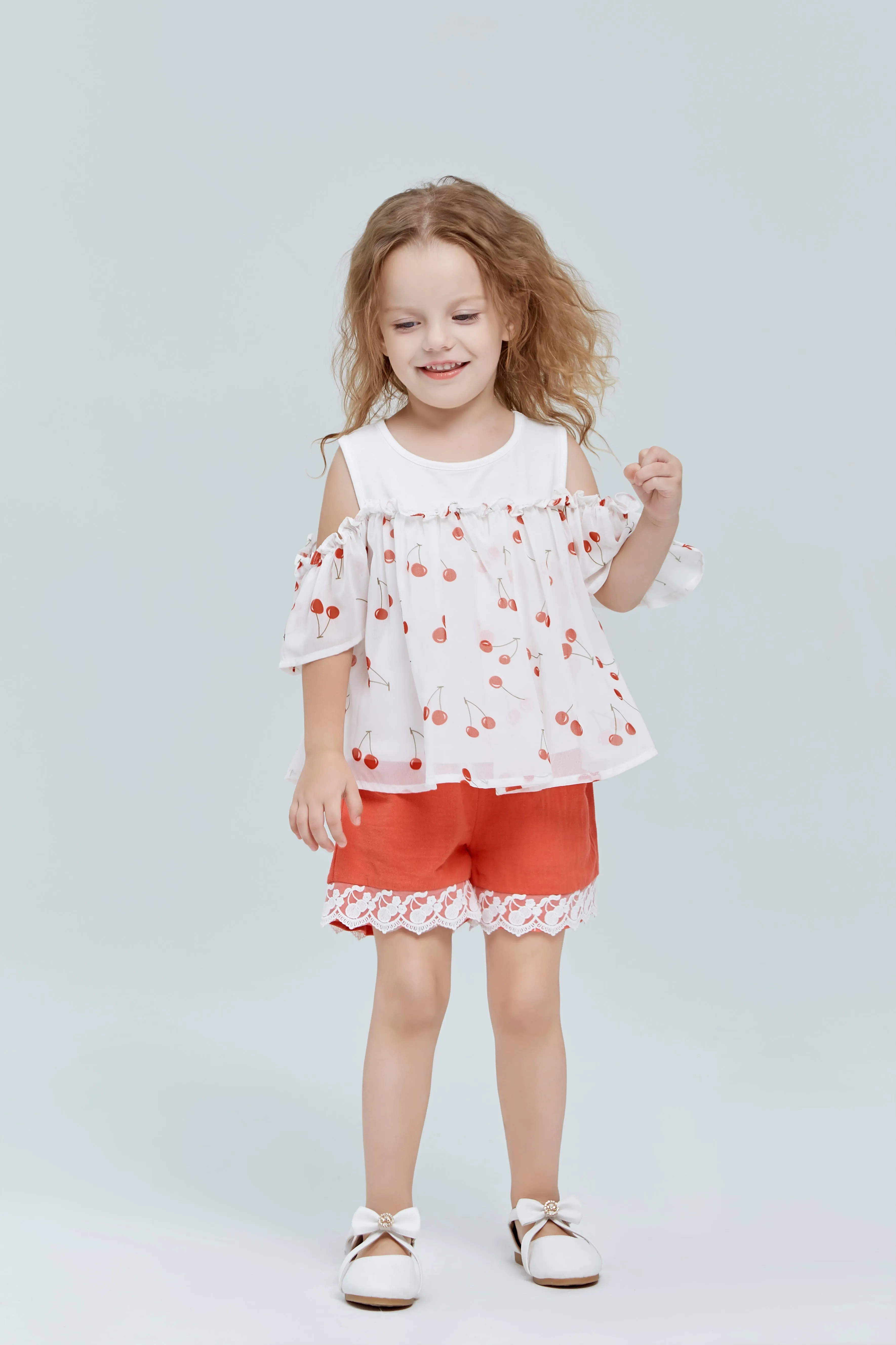 Elastic Waist Shorts w/Cherry Lace Hem Detail