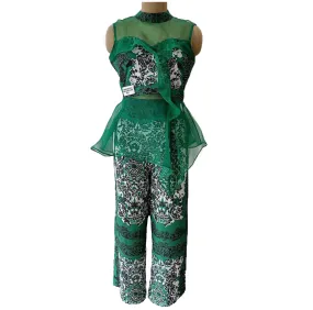 Emerald Green Sunset Peplum Top With Pants