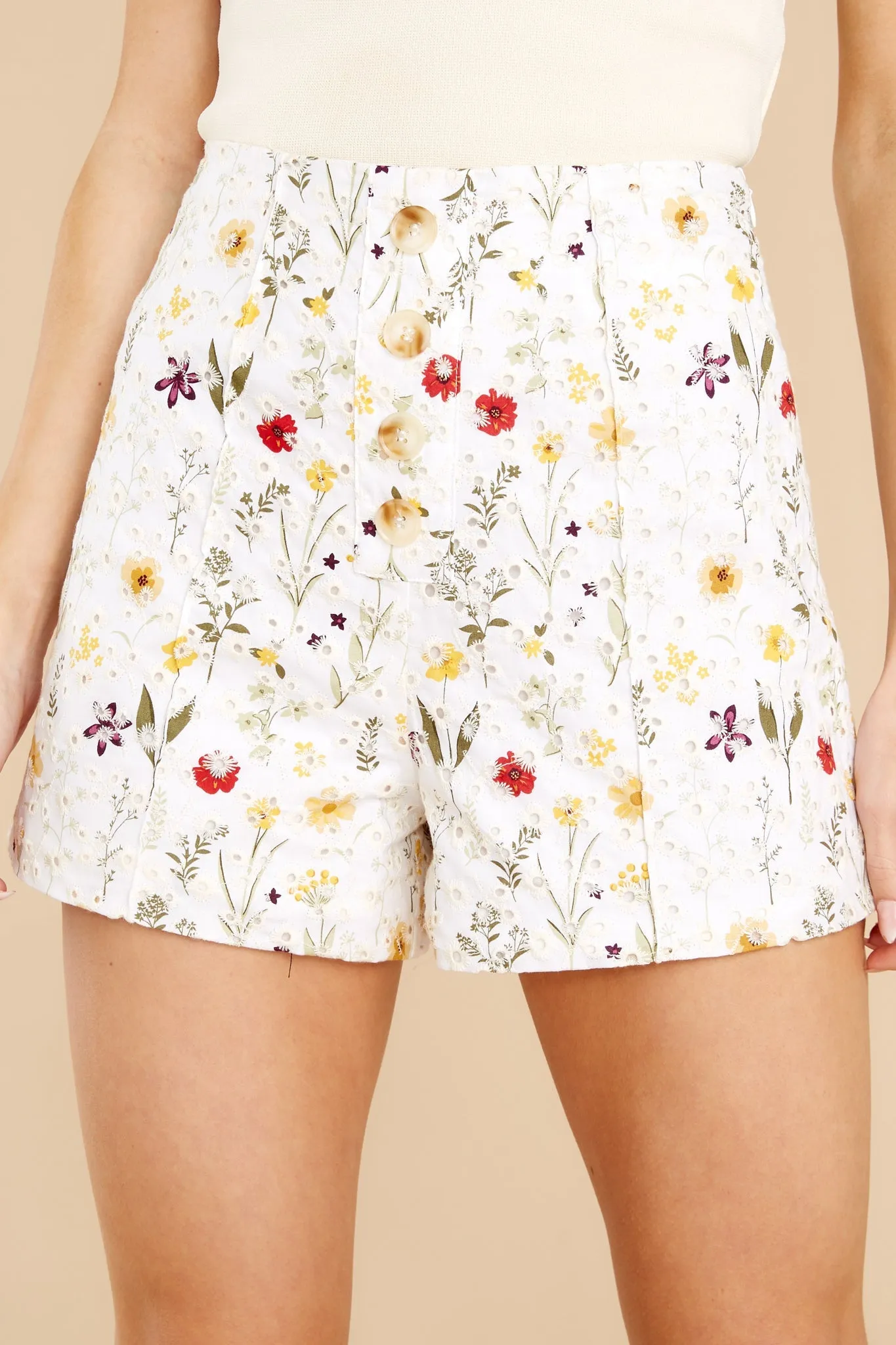 Everything And More White Multi Floral Shorts