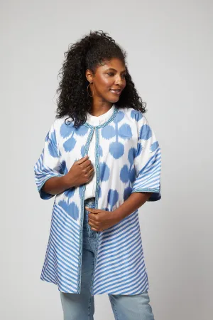 Genie Silk Ikat Jacket - French Blue, White