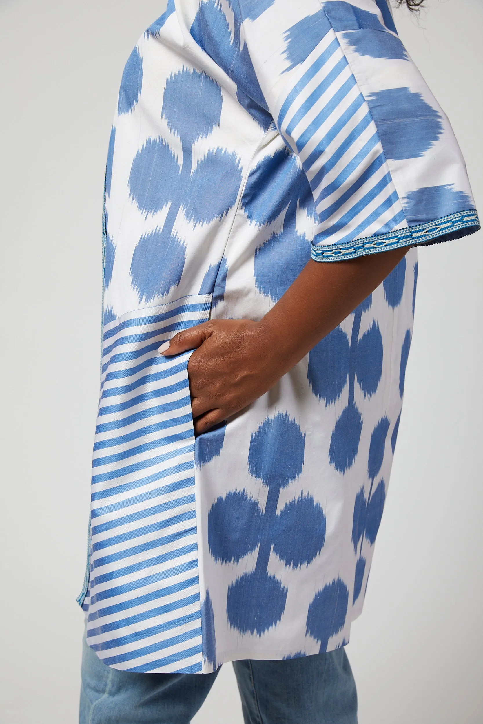 Genie Silk Ikat Jacket - French Blue, White