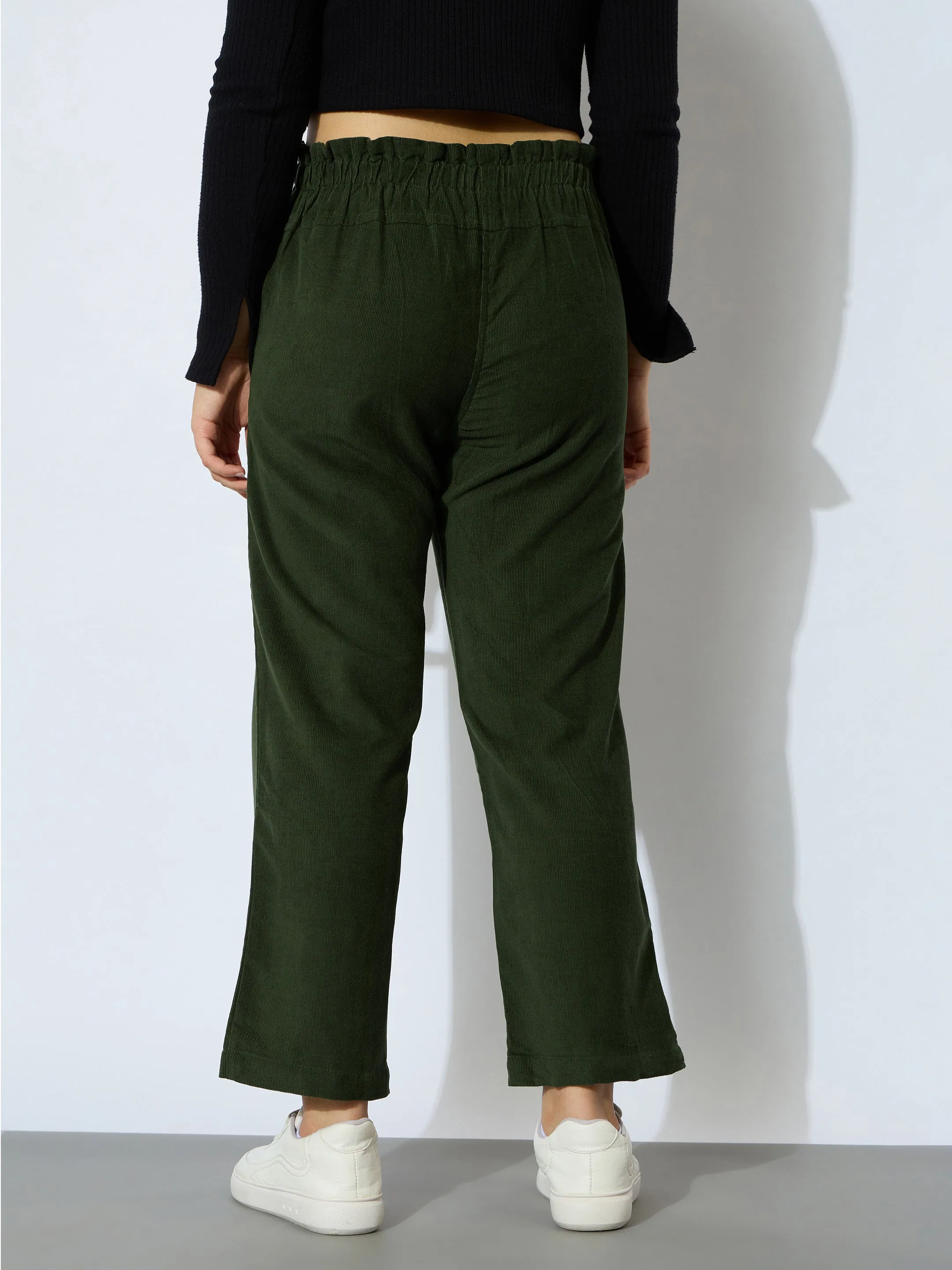 Girl Olive Corduroy Paper Bag Waist Pants