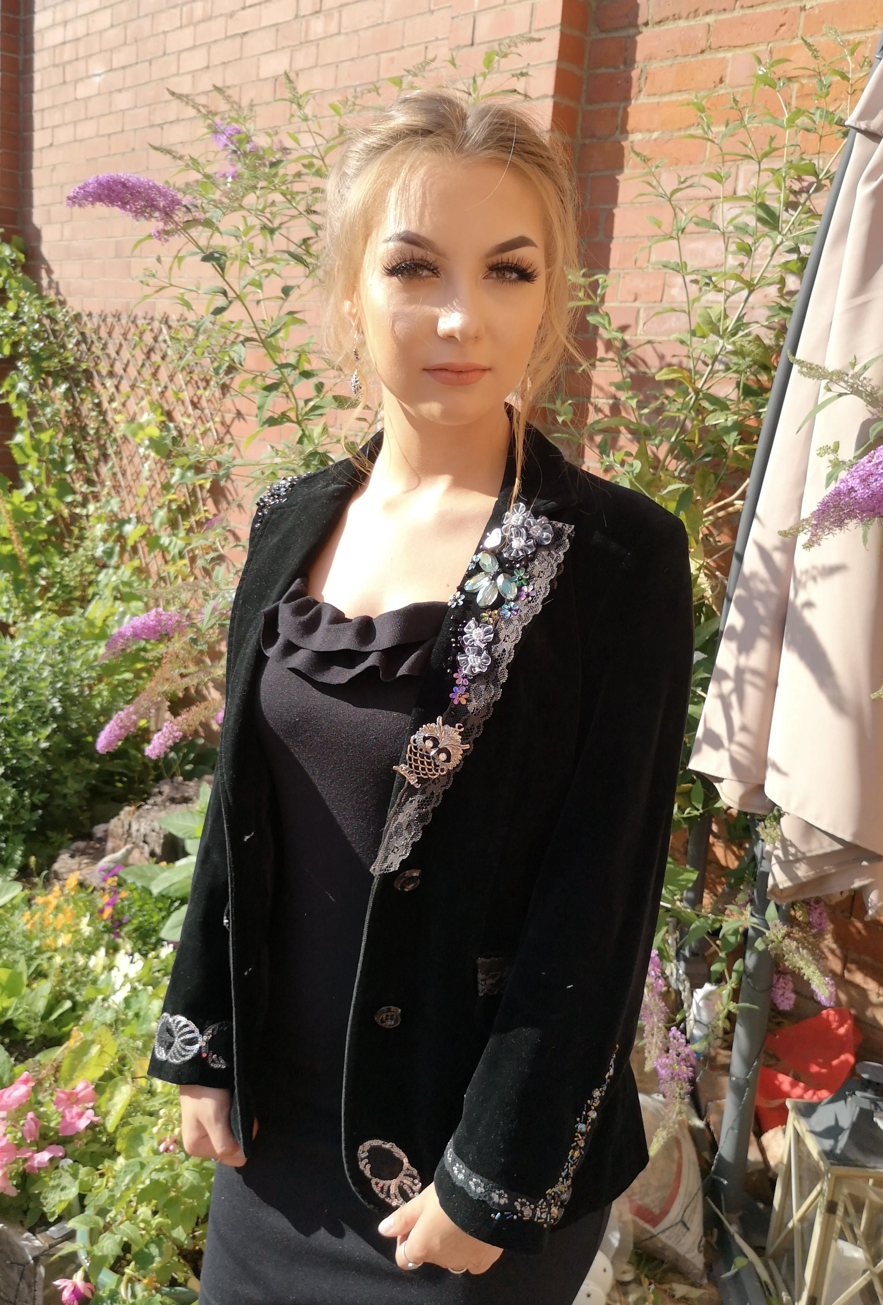 Gorgeous boho, black velvet, upcycled, blinged festival jacket. alternative styling size 10