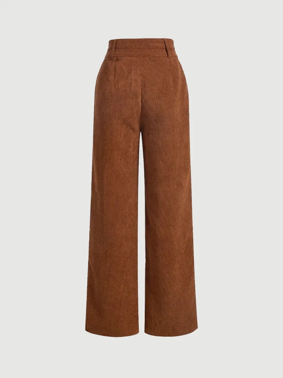 High Waist Plicated Detail Corduroy Wide Leg Pants