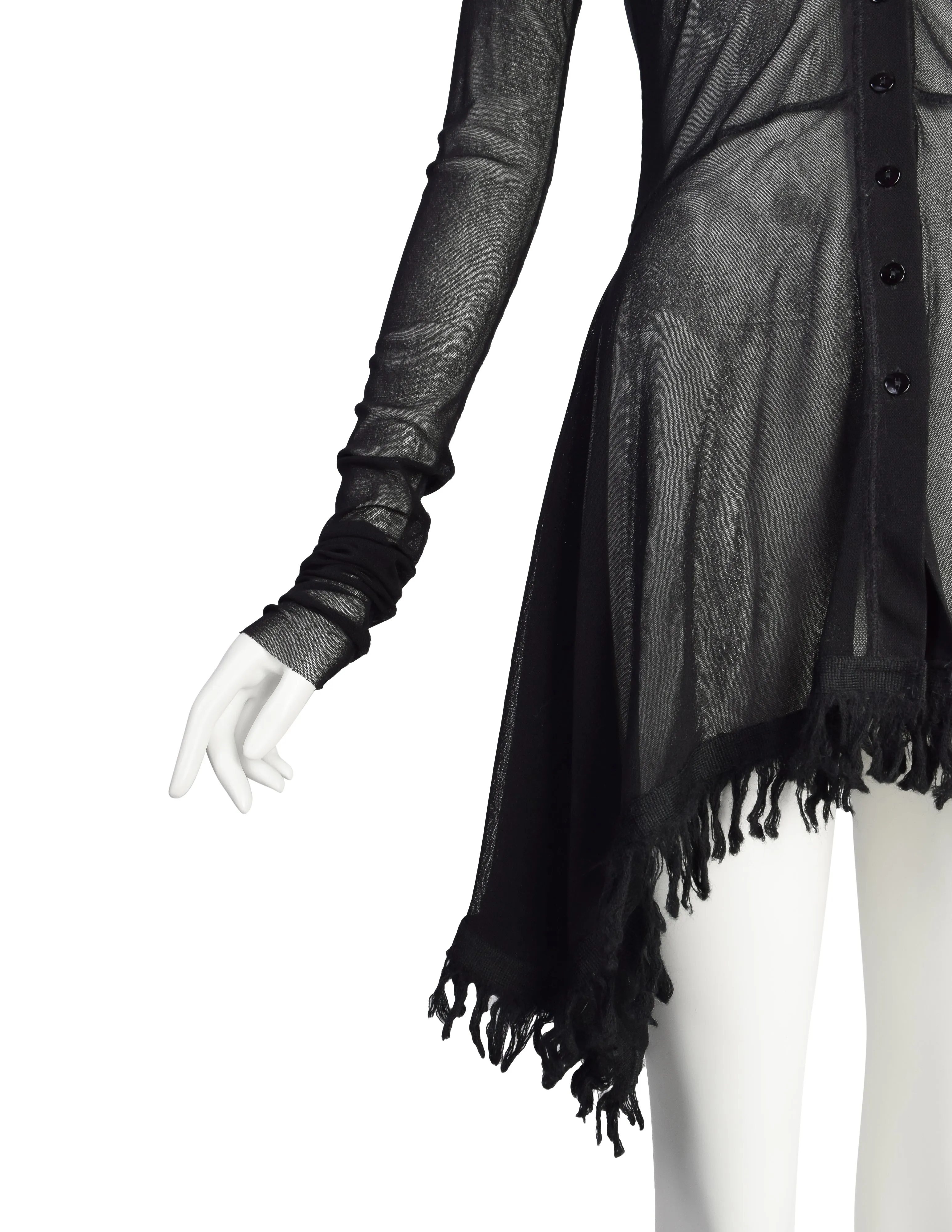 Jean Paul Gaultier Vintage Black Sheer Mesh Fringe Trim Cardigan