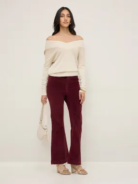 LOV Burgundy Ribbed Corduroy High-Rise Cotton Blend Pants