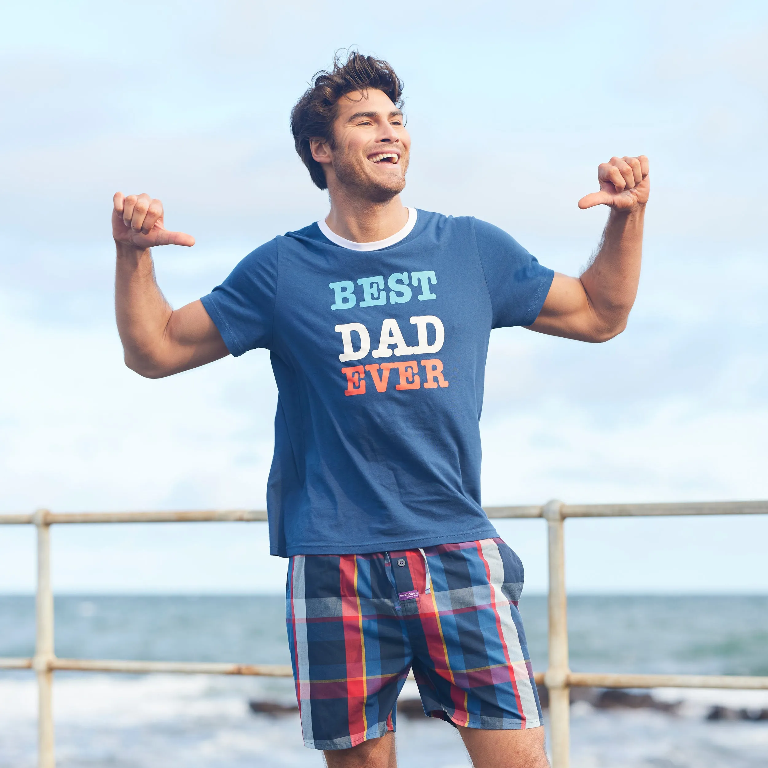 Men's Best Dad Ever Crew Neck Cotton Sleep Tee - Denim