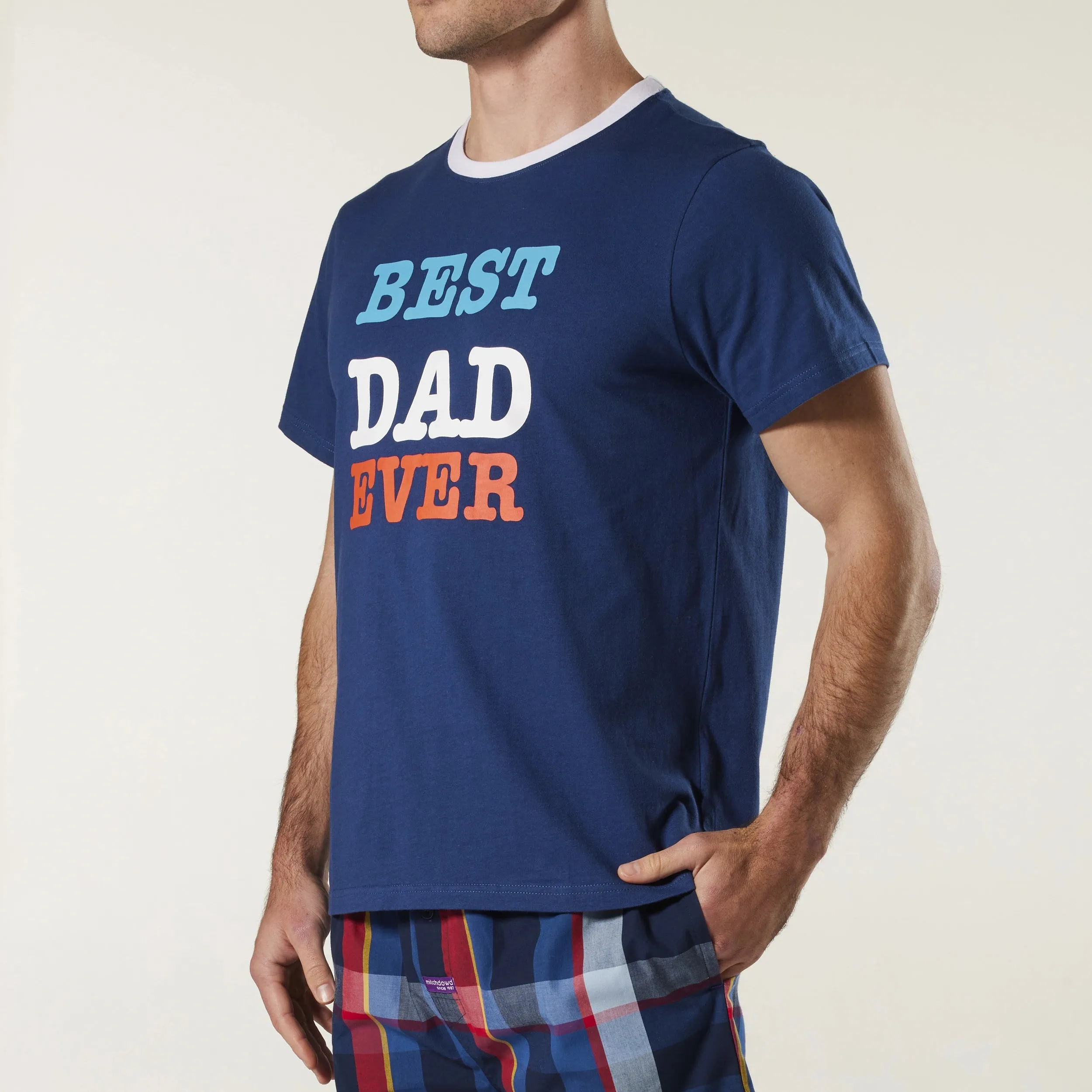 Men's Best Dad Ever Crew Neck Cotton Sleep Tee - Denim
