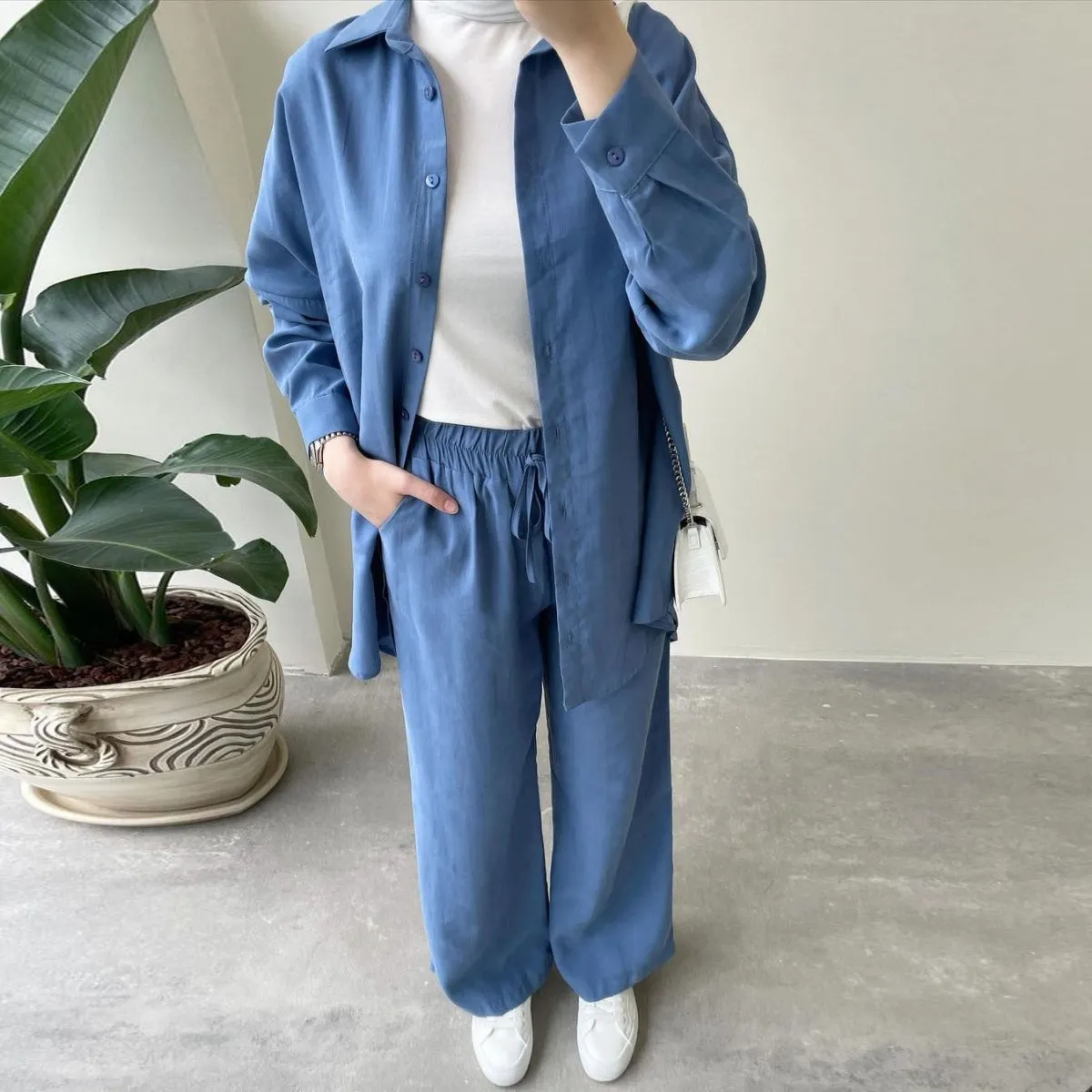 MS046 Long Sleeve Shirt and Loose Pants Casual Suit