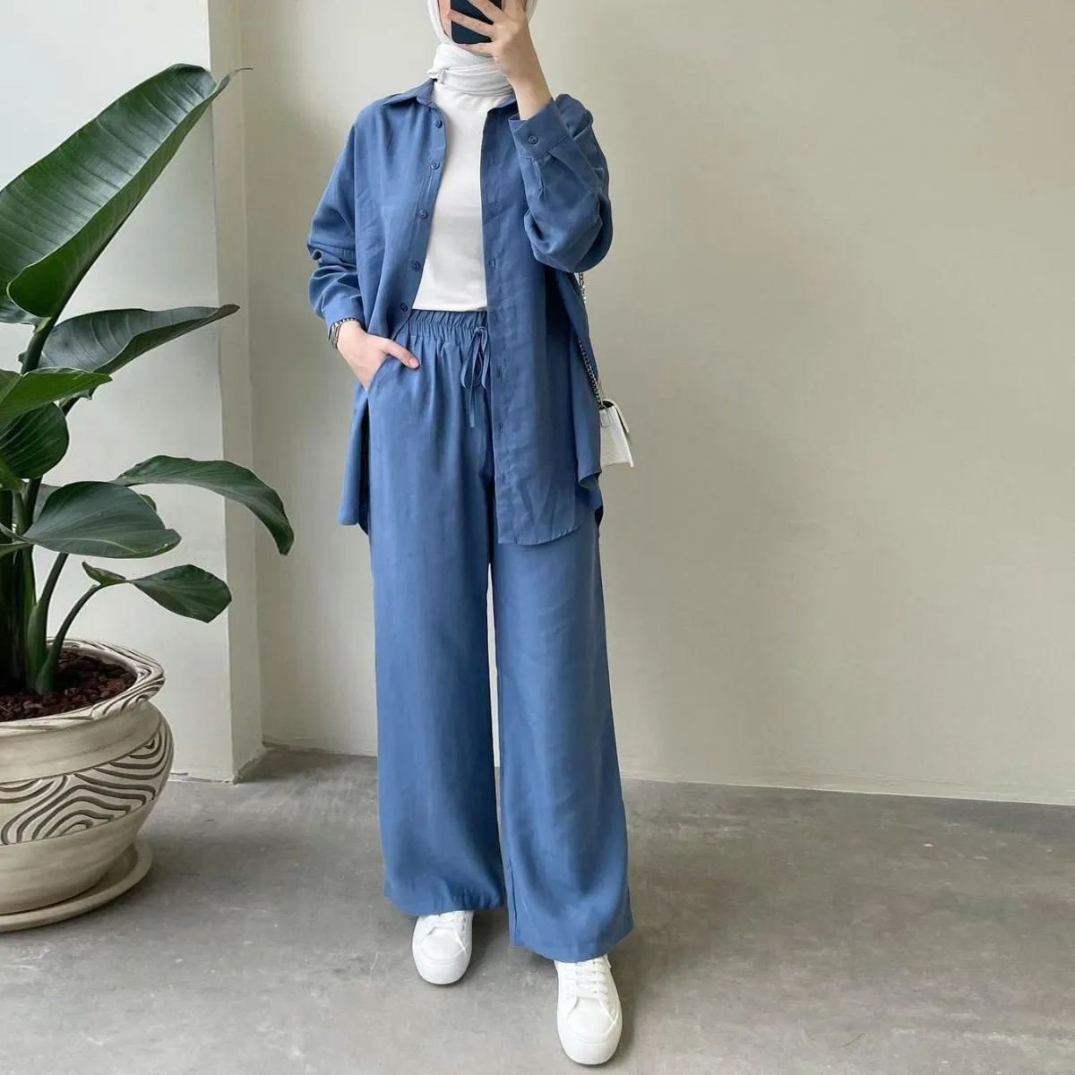 MS046 Long Sleeve Shirt and Loose Pants Casual Suit