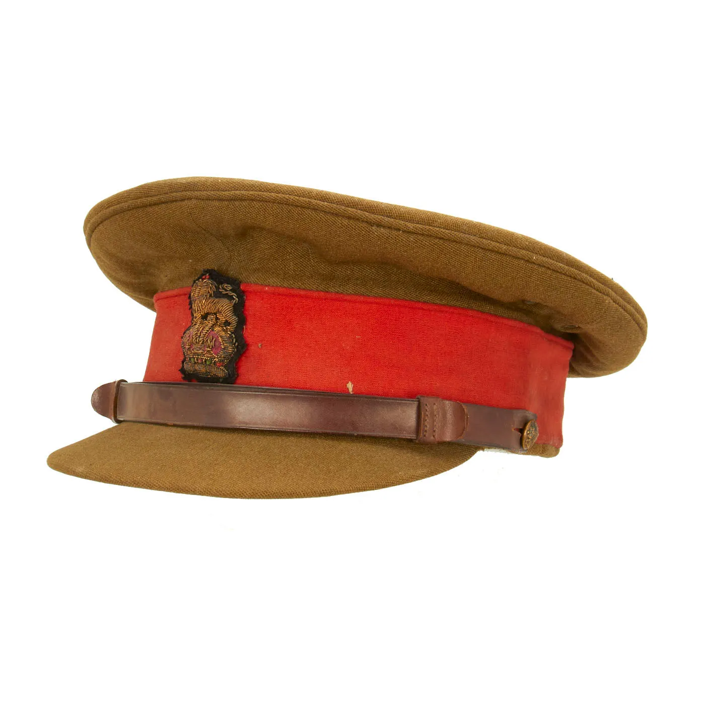 Original British WWII British Royal Army Officers Green Visor With Bullion Insignia