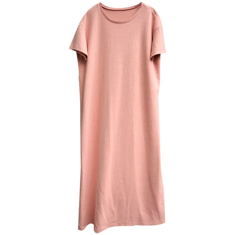 Pink Knitted Flax Casual Summer Shift Long Women Dresses Z97293