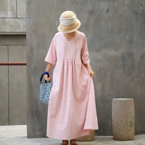 Pink Loose Dress Summer Maxi Women Linen Bridemaid Dresses Z97305