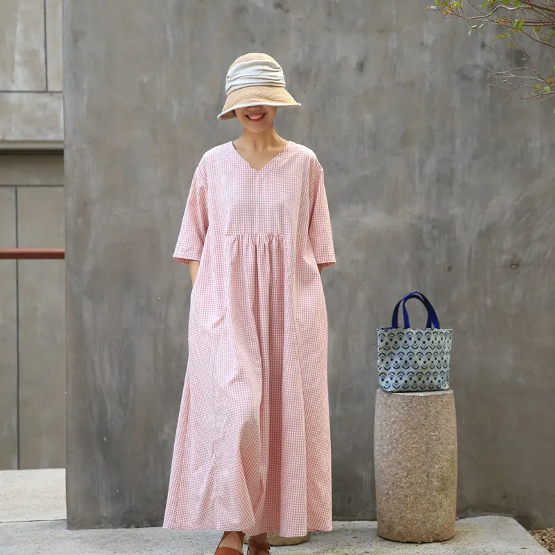 Pink Loose Dress Summer Maxi Women Linen Bridemaid Dresses Z97305