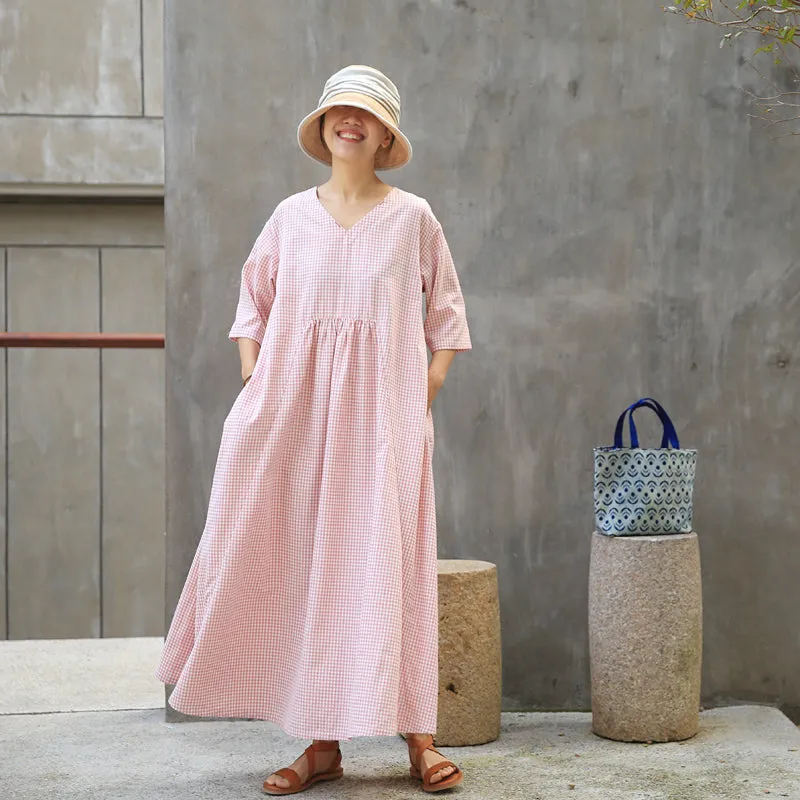 Pink Loose Dress Summer Maxi Women Linen Bridemaid Dresses Z97305