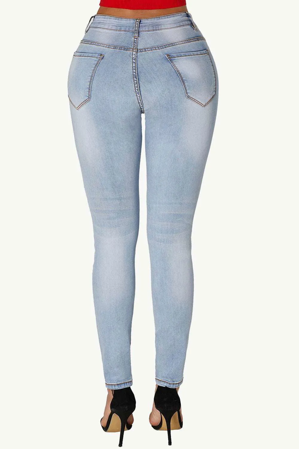 Ripped Straight Legs Acid Wash Flattering Denim Jeans