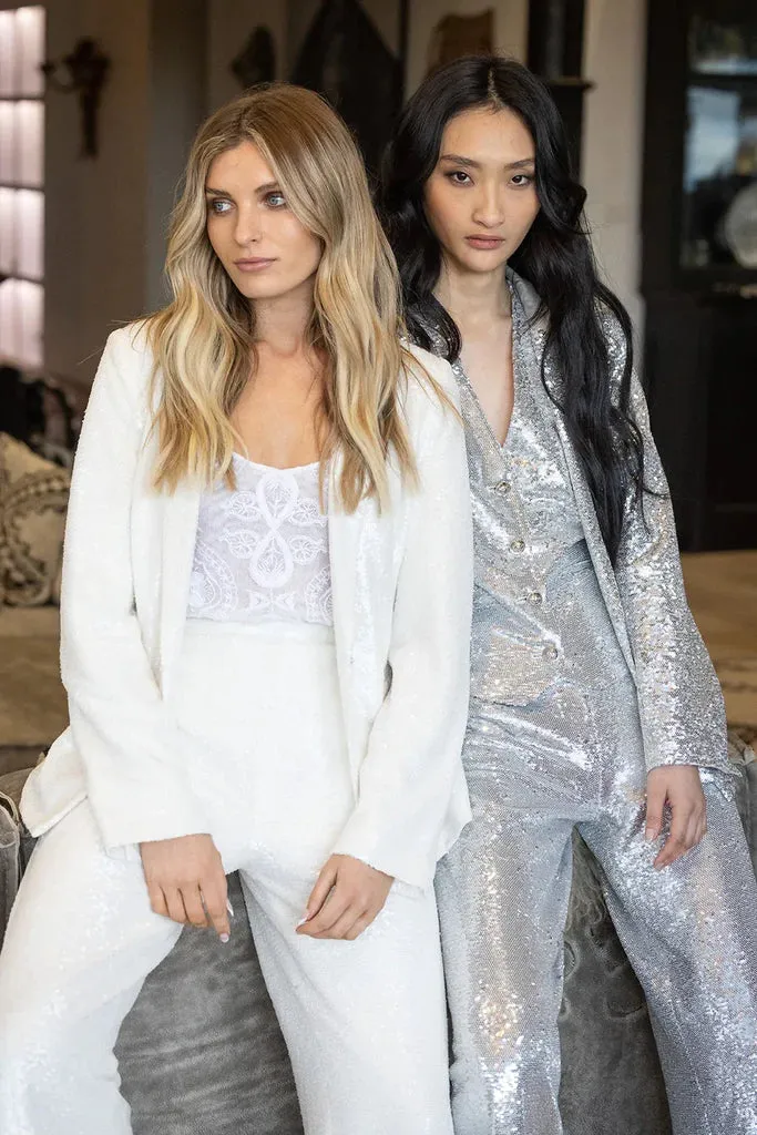 Sequin Tuxedo Jacket in White