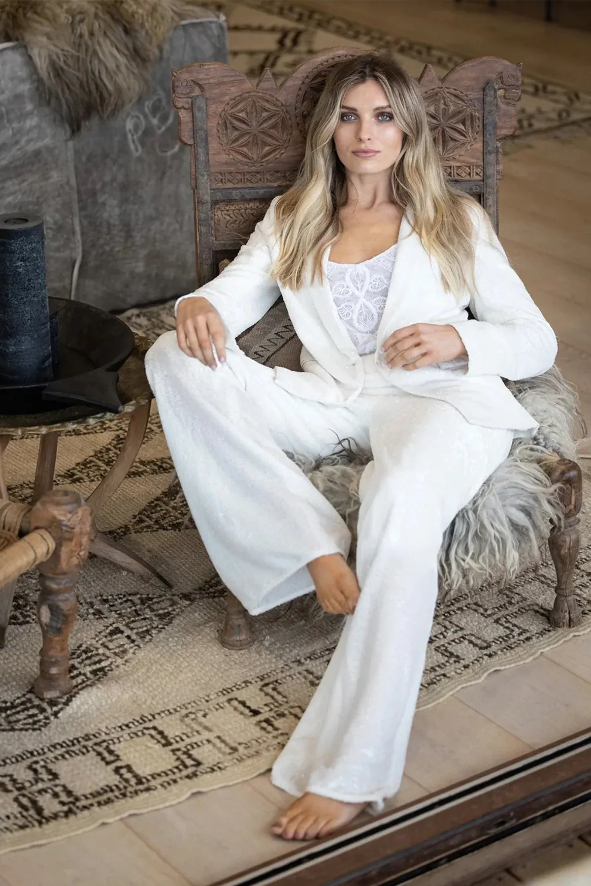 Sequin Tuxedo Jacket in White