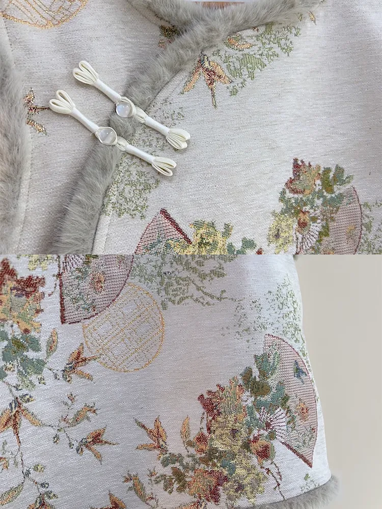 Shu 薯 Yam 1920s Inspired Plus Size Long Sleeve Winter Qipao & Majia Vest Set