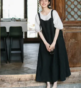Suspender Linen Soft Washed Summer Linen Women Dresses  57282