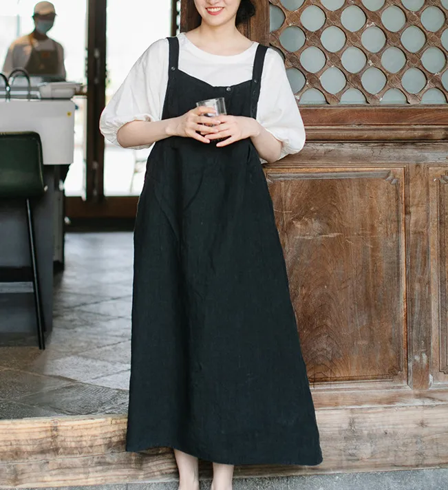 Suspender Linen Soft Washed Summer Linen Women Dresses  57282