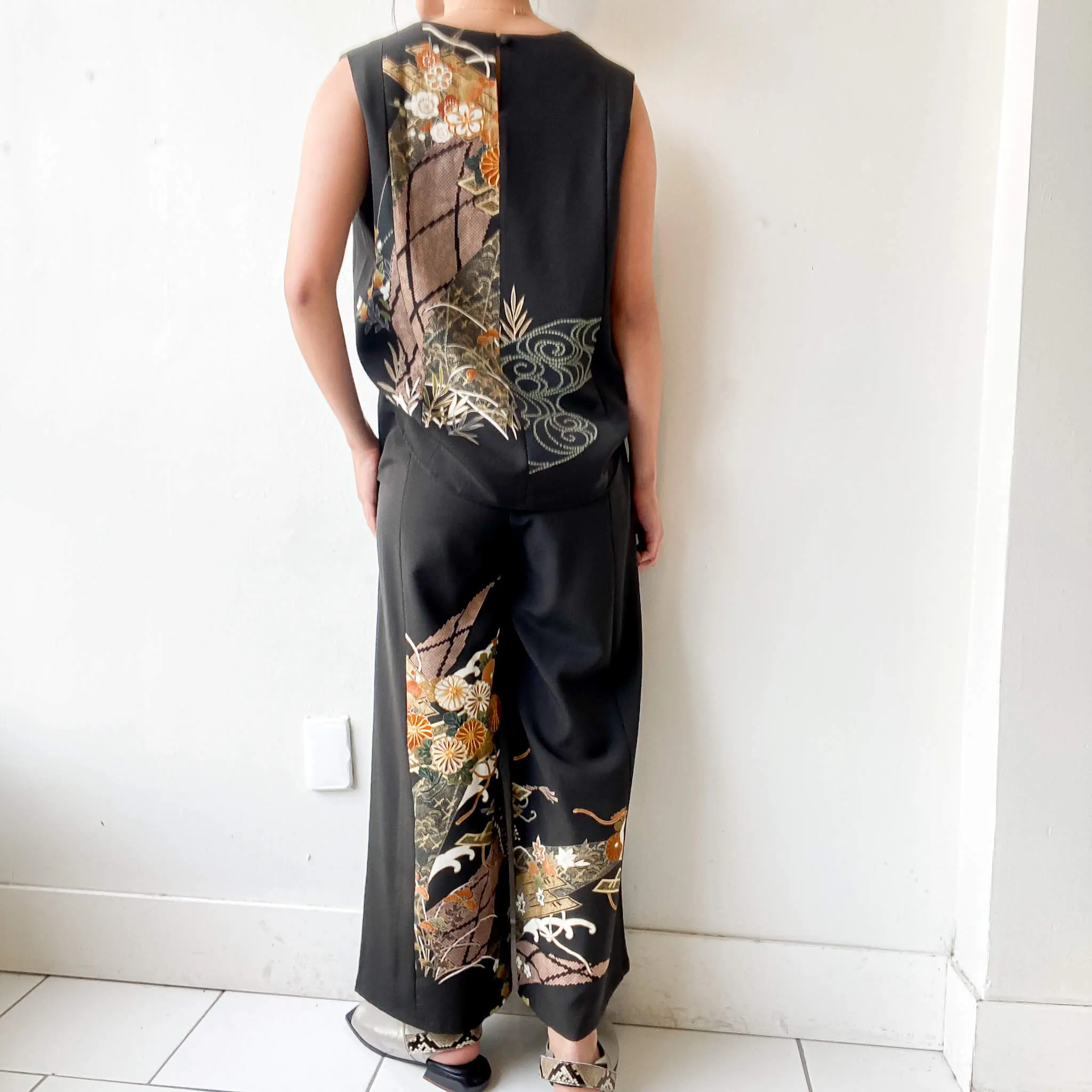 Tsumugi | Vintage Silk Kimono Two Piece | TP1 - Black