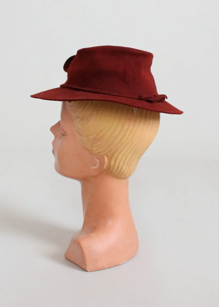 Vintage 1940s Dorothee La Velle Brown Fedora Hat