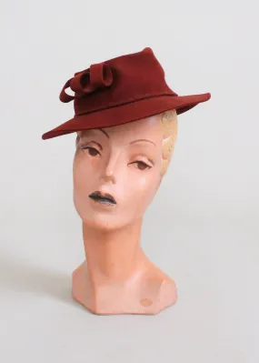 Vintage 1940s Dorothee La Velle Brown Fedora Hat