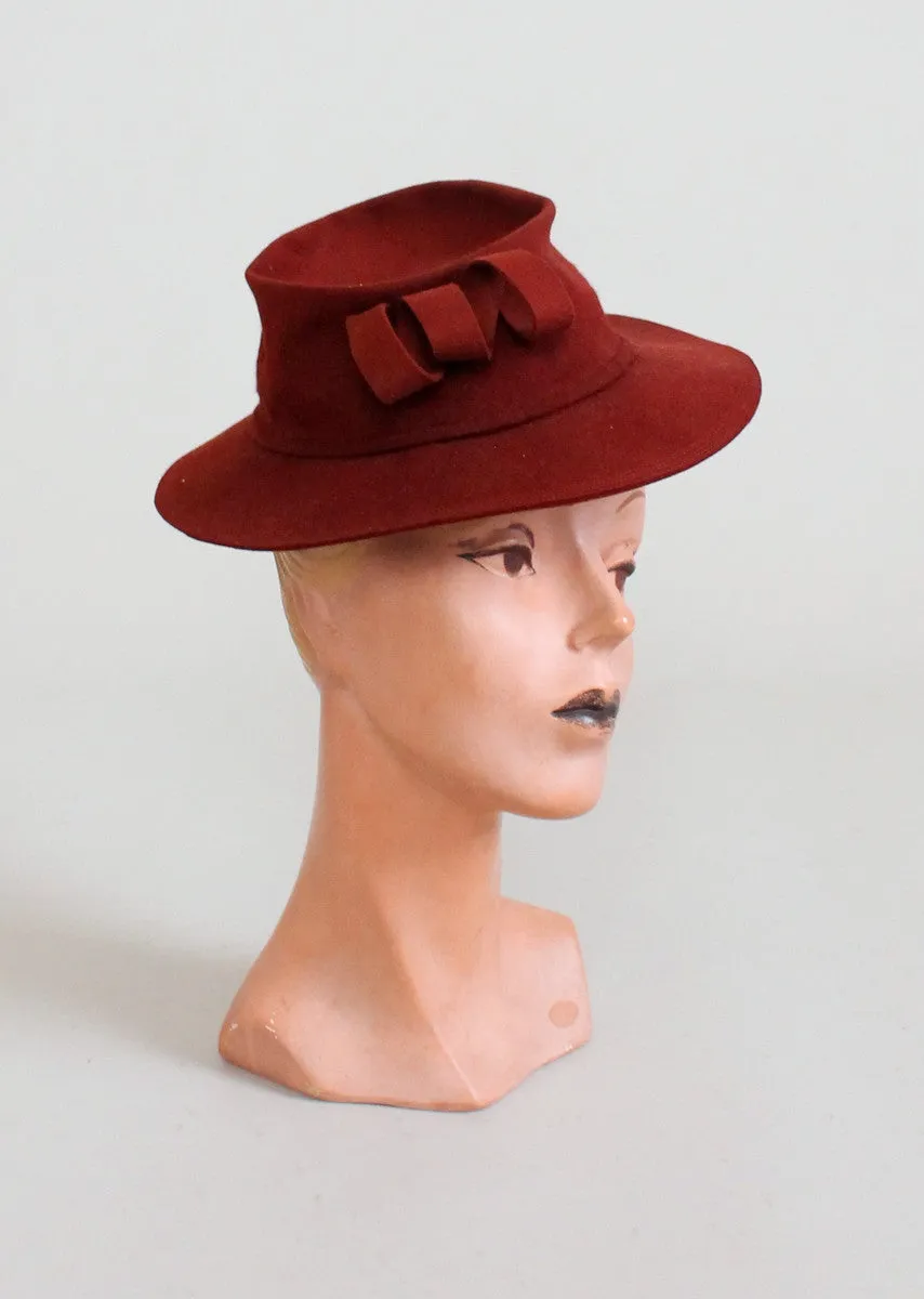 Vintage 1940s Dorothee La Velle Brown Fedora Hat