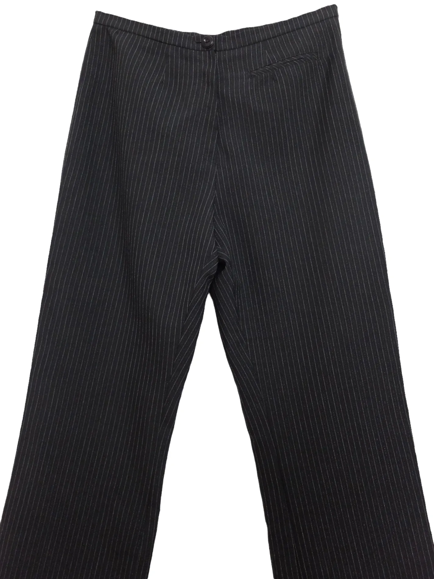 Vintage 90s Y2K Preppy Formal Going-Out Clubwear High Rise Black Pinstripe Straight Leg Trouser Dress Pants | 28 Inch Waist
