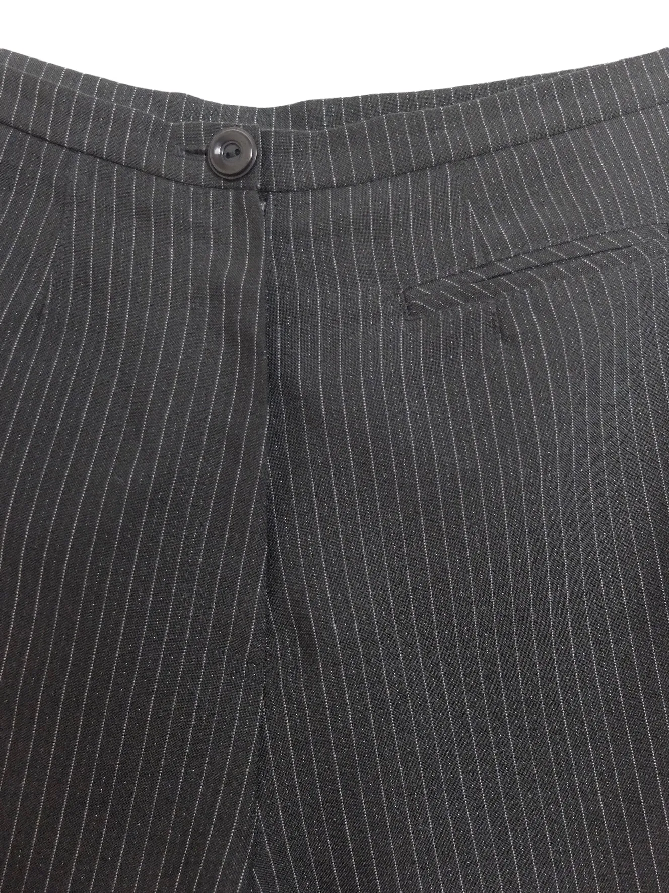Vintage 90s Y2K Preppy Formal Going-Out Clubwear High Rise Black Pinstripe Straight Leg Trouser Dress Pants | 28 Inch Waist