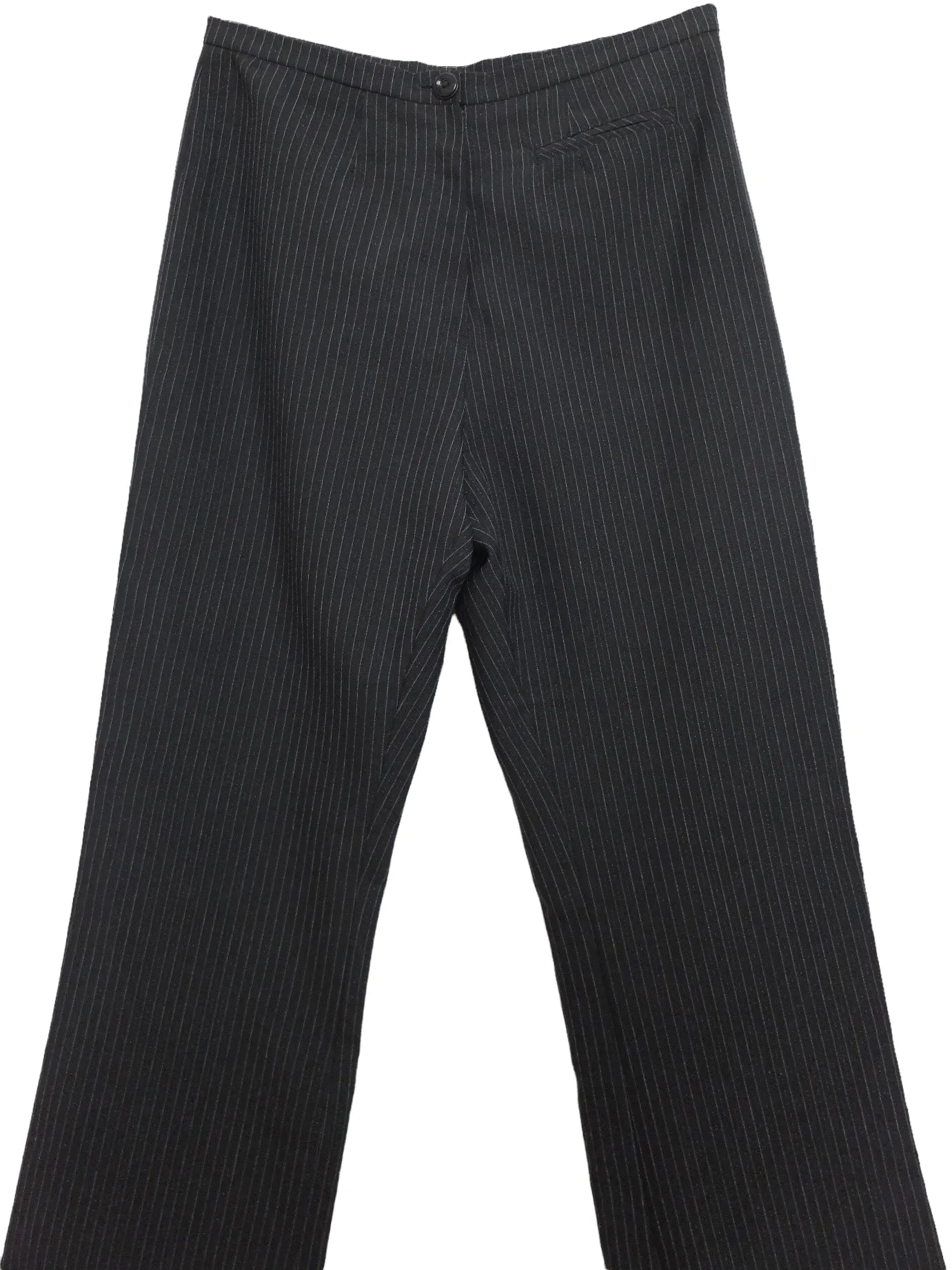 Vintage 90s Y2K Preppy Formal Going-Out Clubwear High Rise Black Pinstripe Straight Leg Trouser Dress Pants | 28 Inch Waist