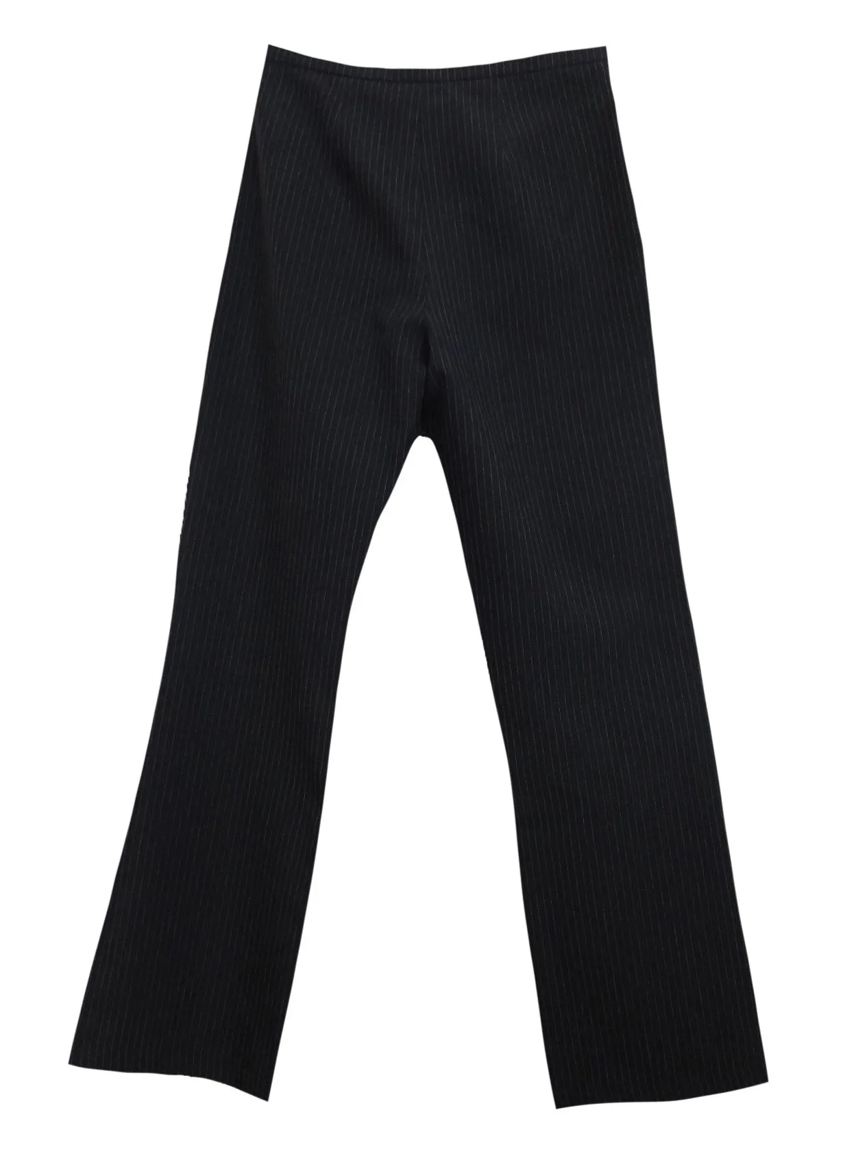 Vintage 90s Y2K Preppy Formal Going-Out Clubwear High Rise Black Pinstripe Straight Leg Trouser Dress Pants | 28 Inch Waist