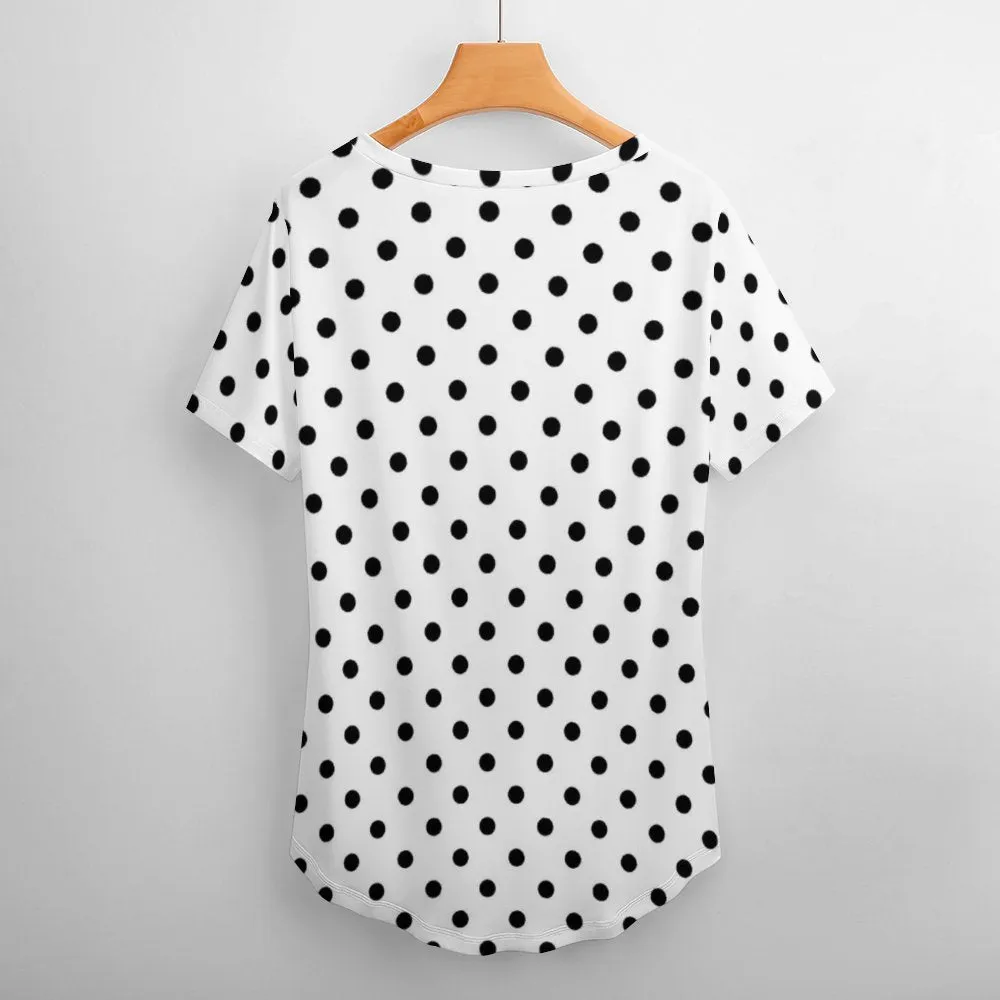 White With Black Polka Dots Women's V-Neck T-Shirt