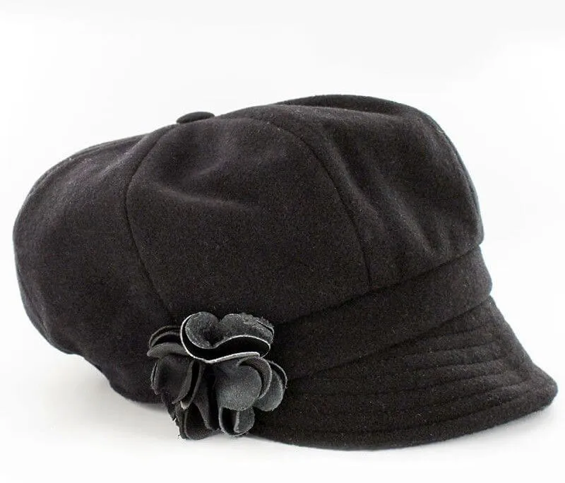Women's Black Tweed Newsboy Cap Made in Ireland