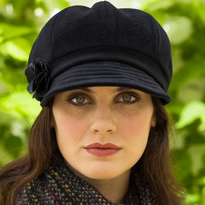 Women's Black Tweed Newsboy Cap Made in Ireland